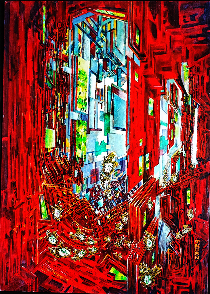 paysage extraterrestre/ peinture à l’huile / intérieur d’une caverne